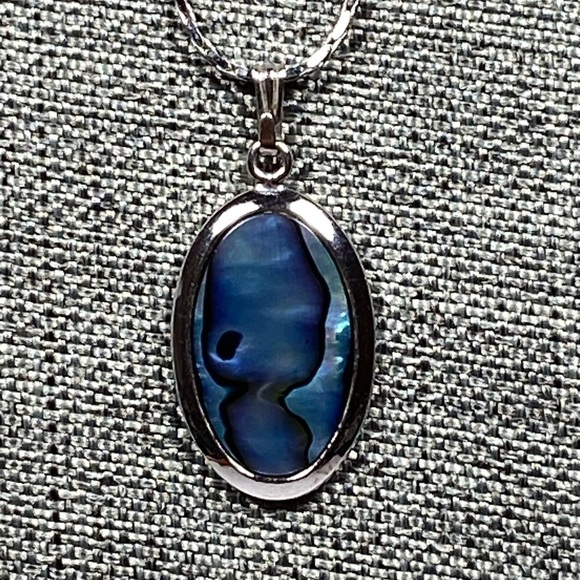 Necklace Abalone Pendant Silver Tone Chain 24” - Picture 5 of 11